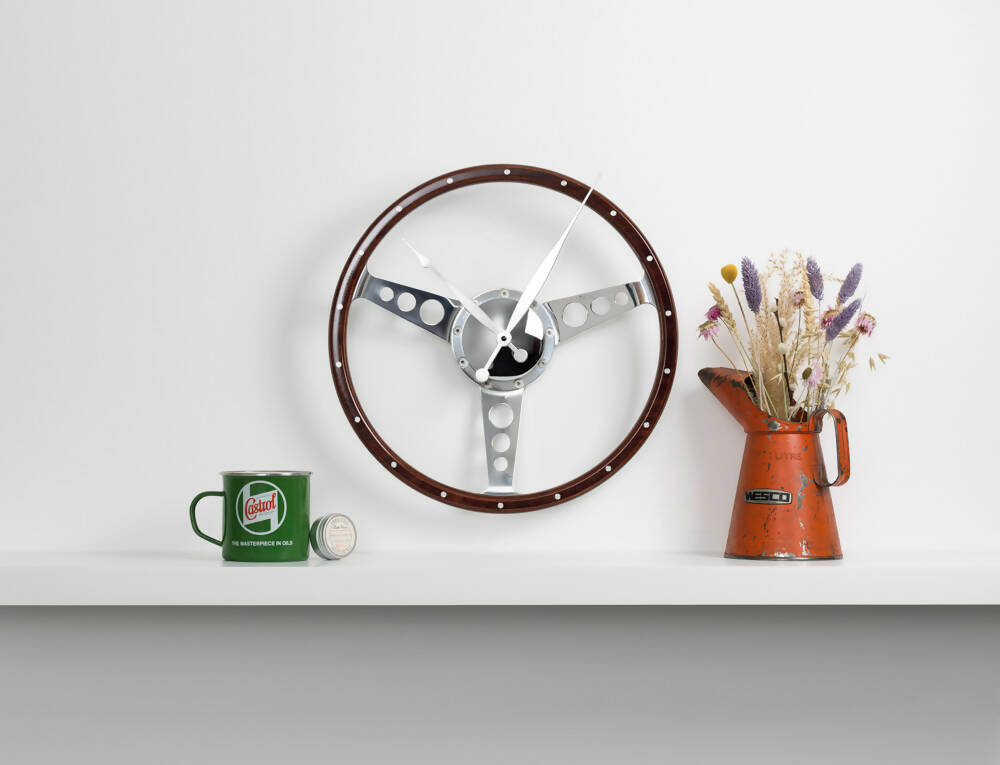 Classic Car Walnut Steering Wheel Wall Clock